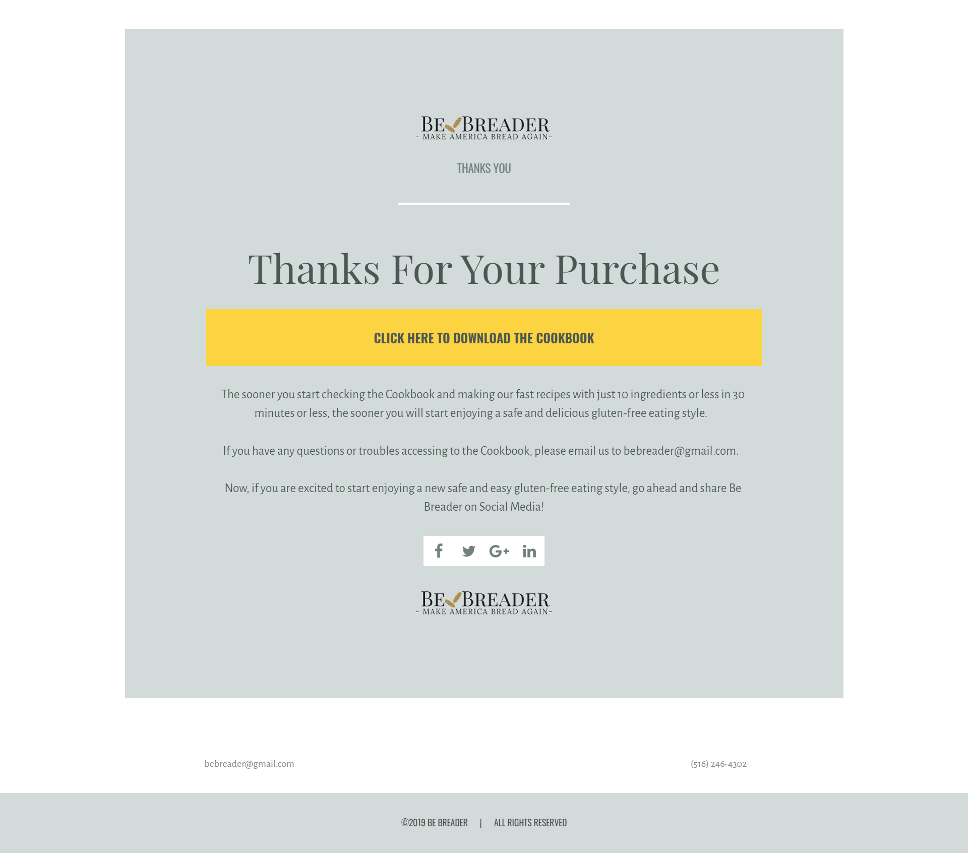 Purchase confirmation; download cookbook.