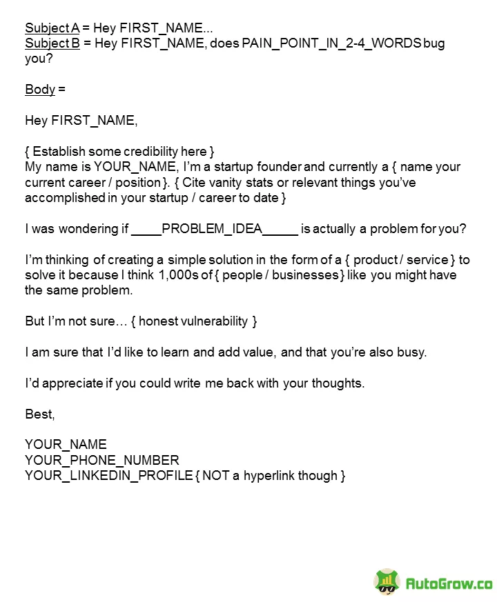 Cold email template for outreach.