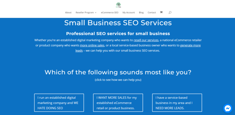 Small business SEO services form.