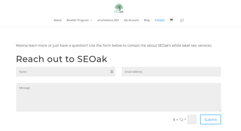 Contact form for SEOak services.