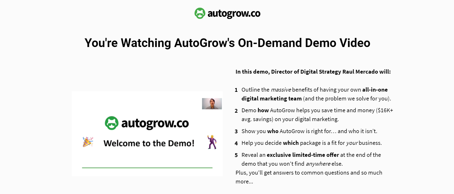 AutoGrow demo video.  Digital marketing tips.