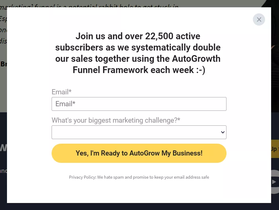 Email signup form for business growth.