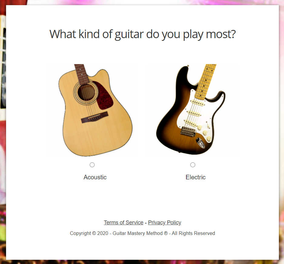 Guitar choice: acoustic or electric.