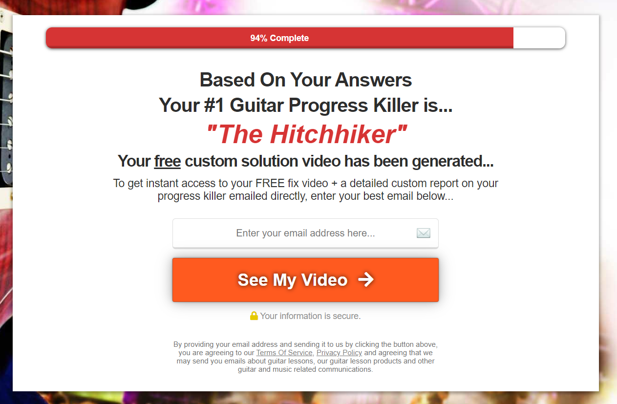 Guitar progress quiz results. Free video.