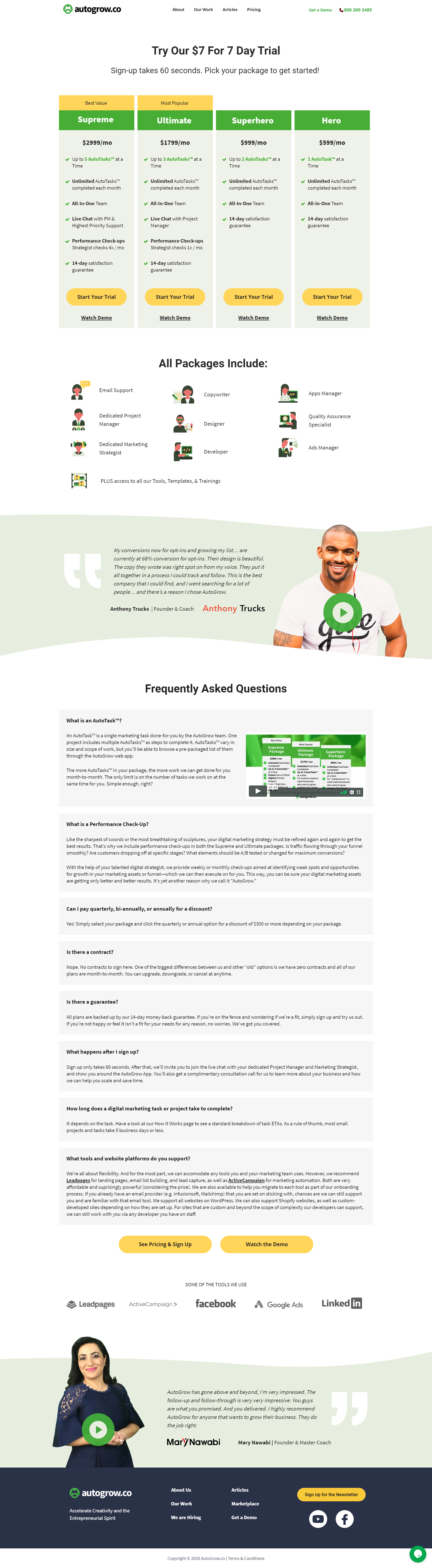 Pricing packages for digital services.