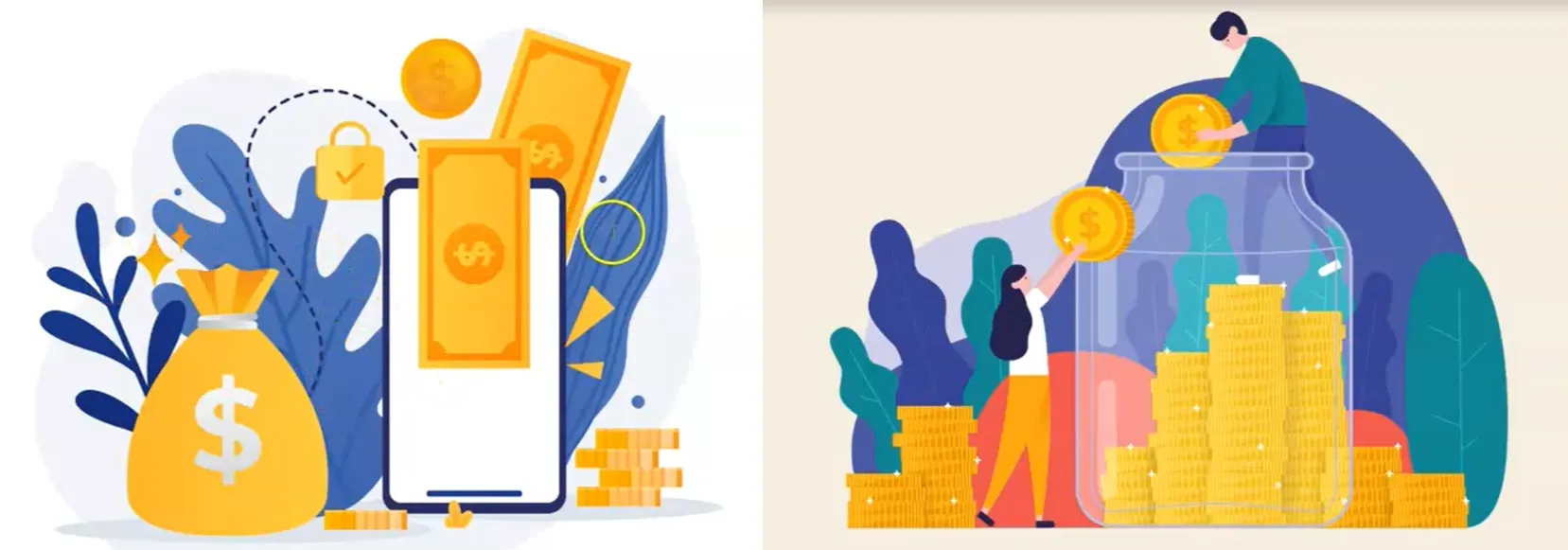 Gold investment illustrations, before and after.