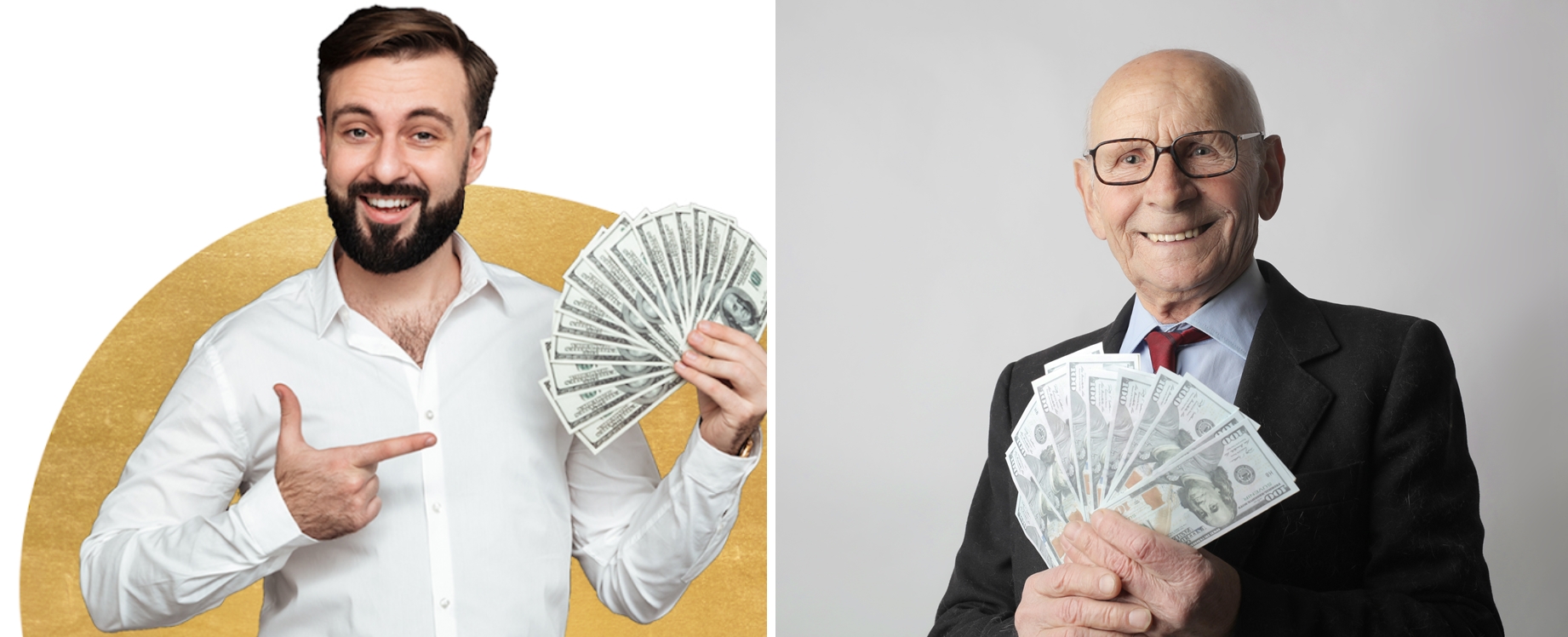 Man and older man with money.