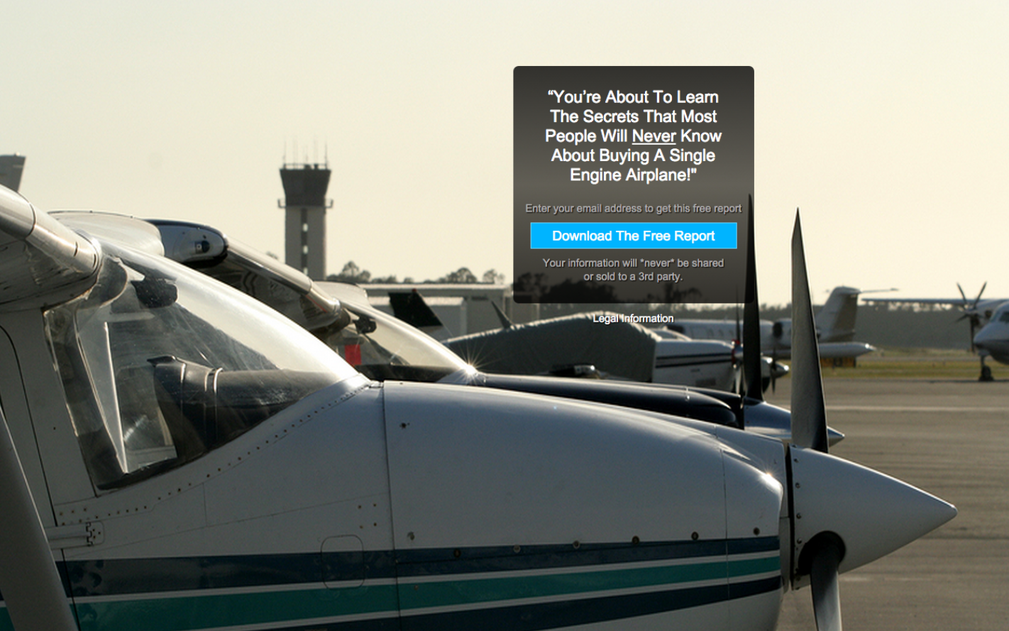 Airplane sales report opt-in form.