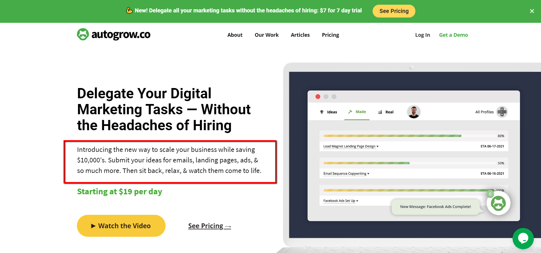 Subheadline details digital marketing tasks.