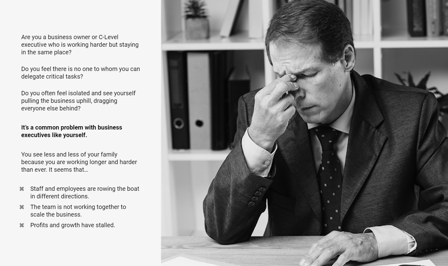 Stressed business executive, work problems.