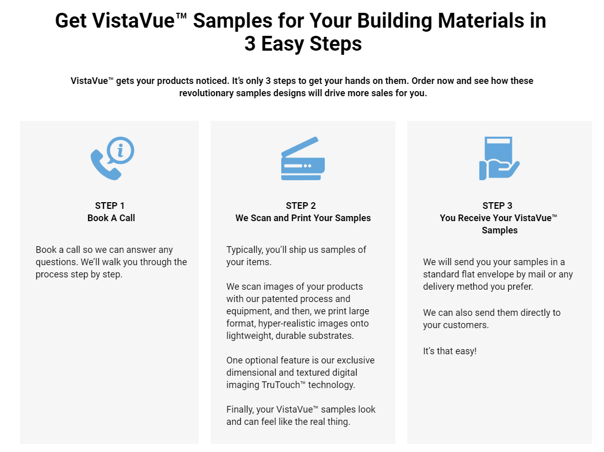 VistaVue samples, 3 easy steps.