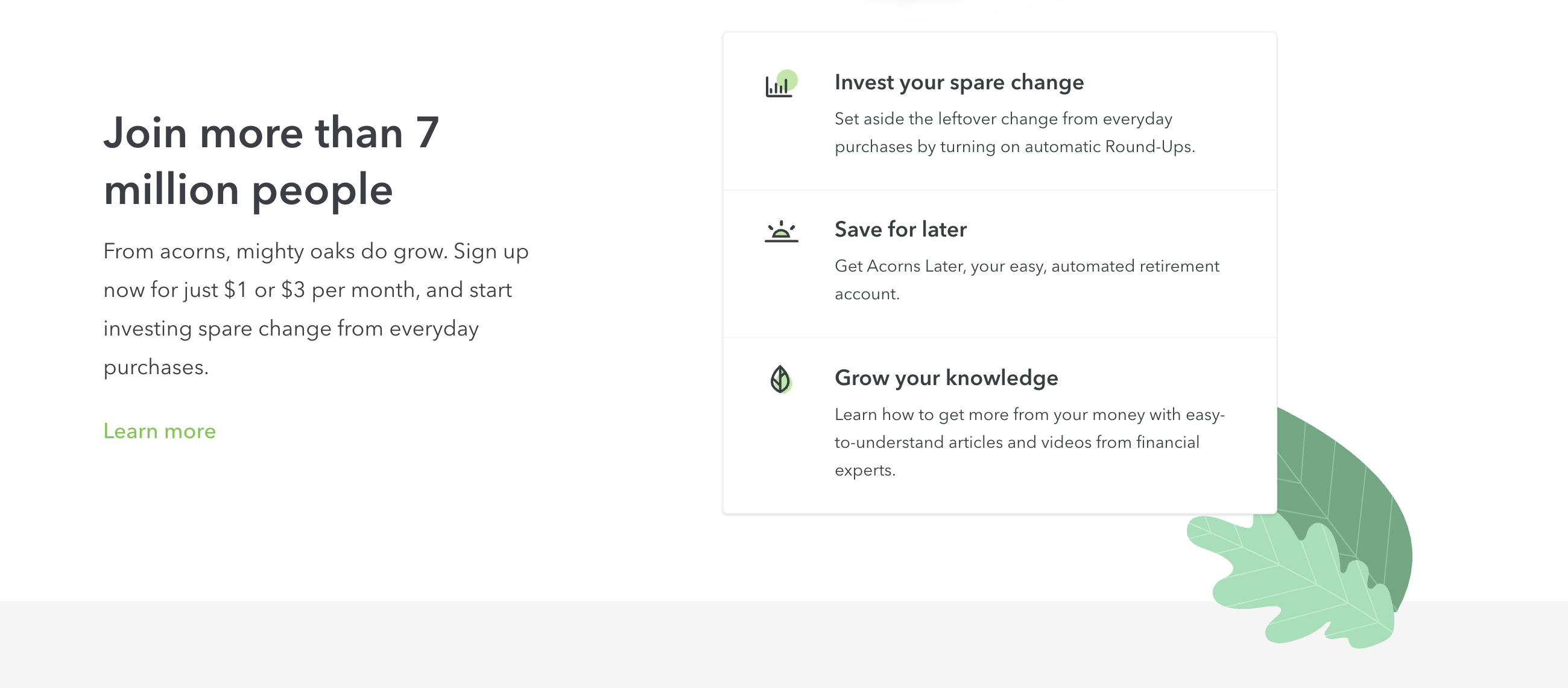Acorns investment options.