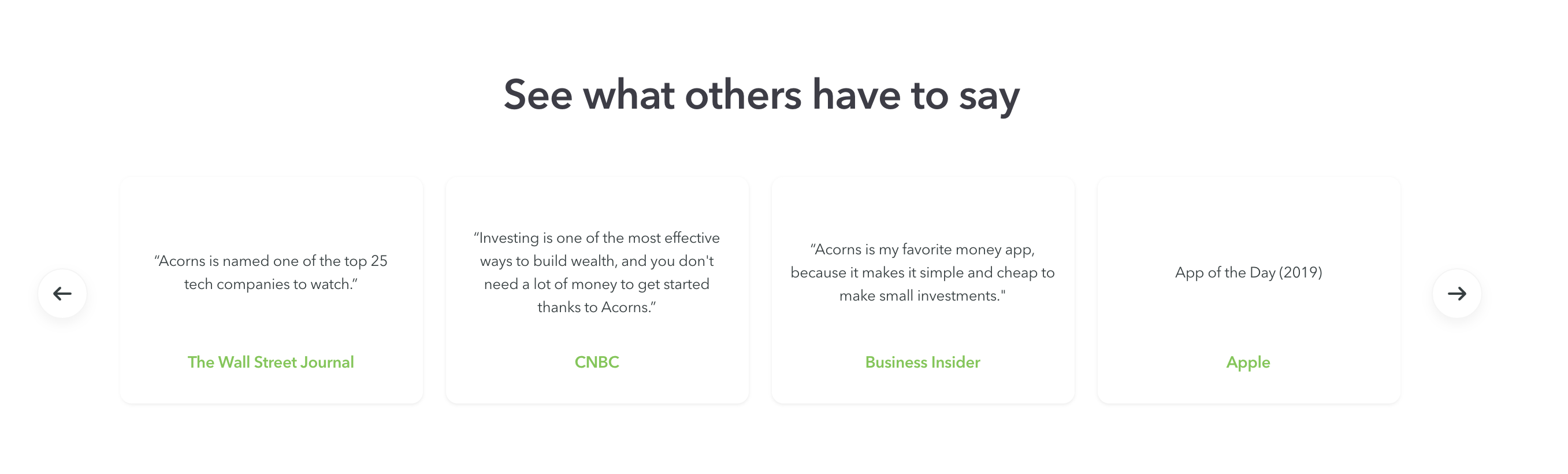 Quotes about Acorns, investment app.