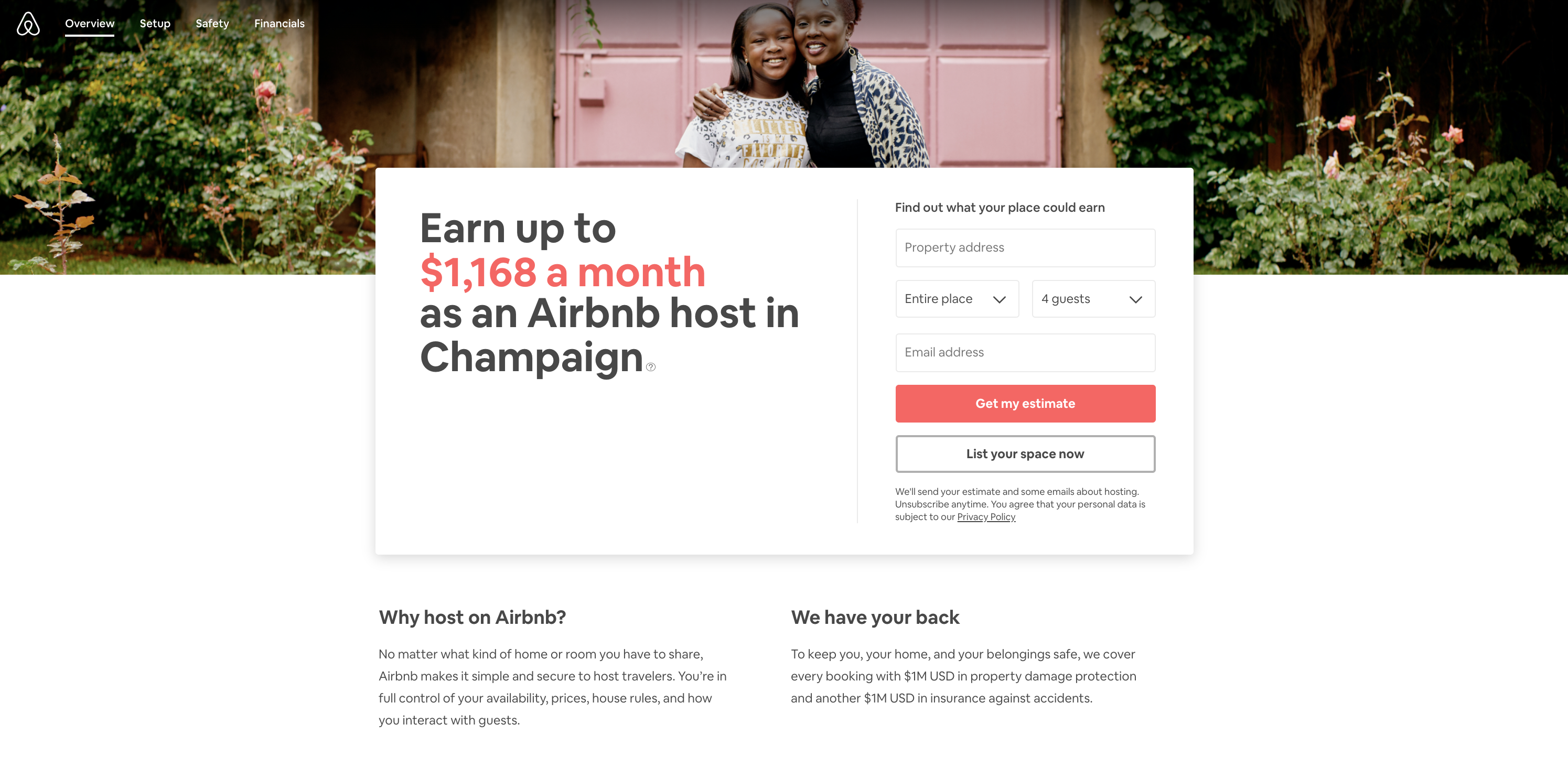 Airbnb host earnings, Champaign.