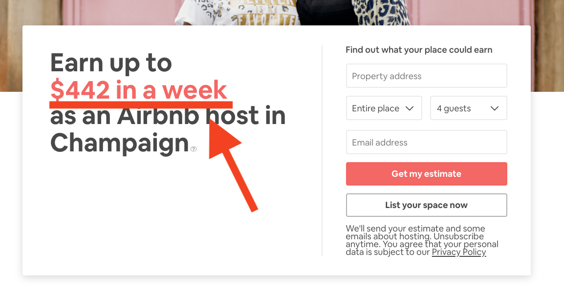 Airbnb host earnings in Champaign.