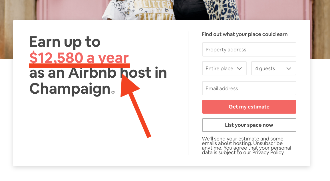 Airbnb host earnings in Champaign.
