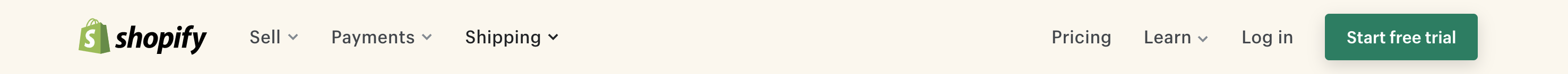 Shopify navigation bar.