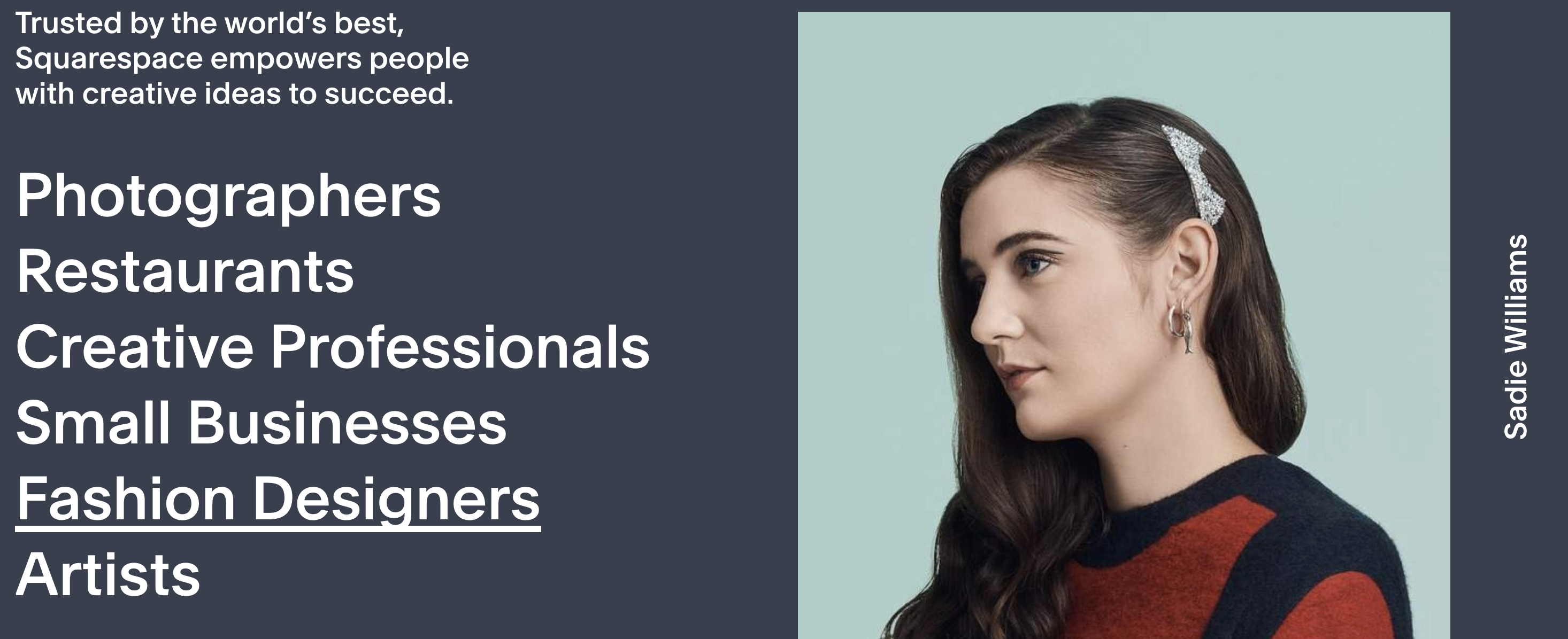 Woman, Squarespace, diverse businesses.