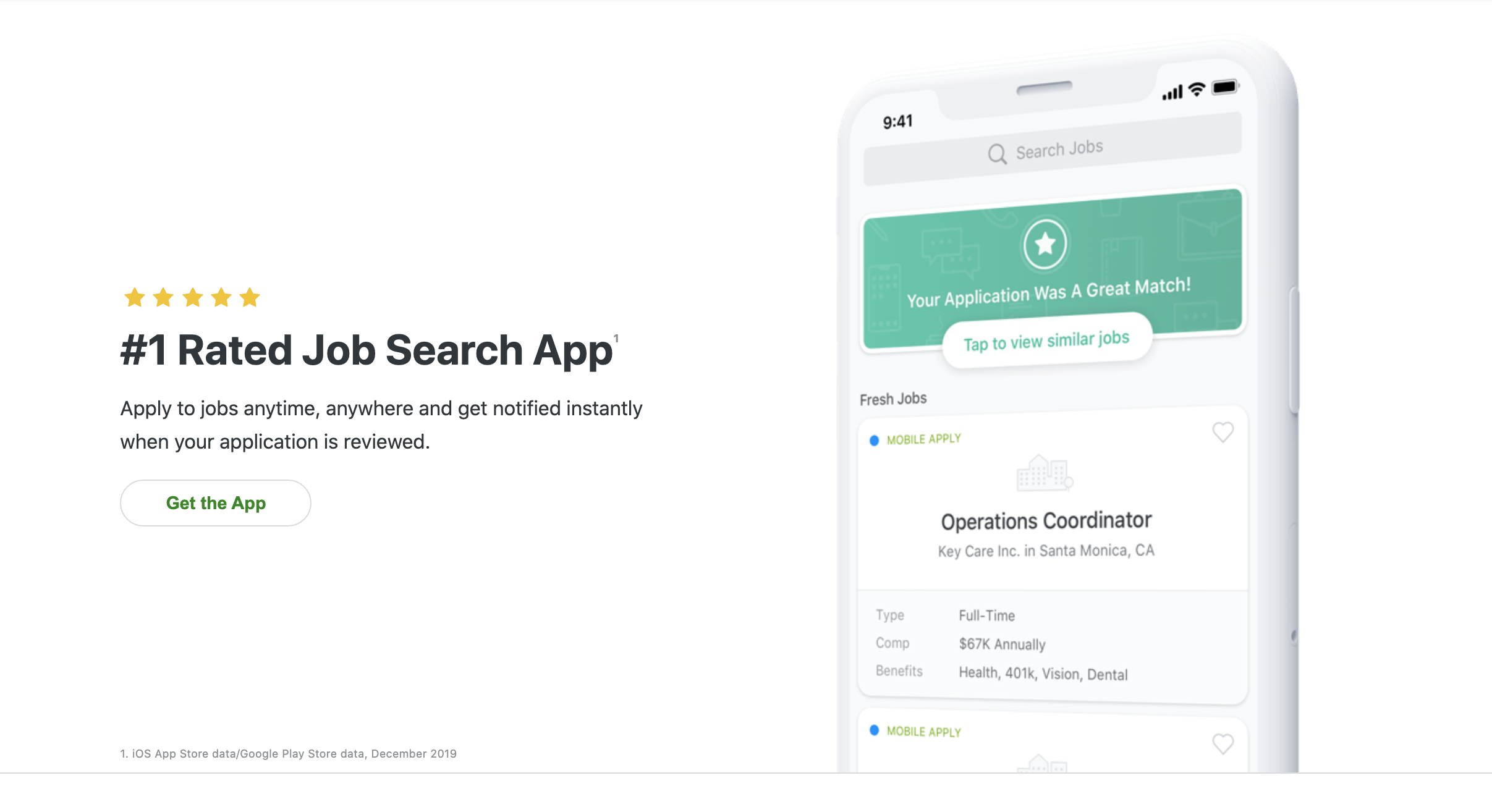 Job search app, instant notifications.