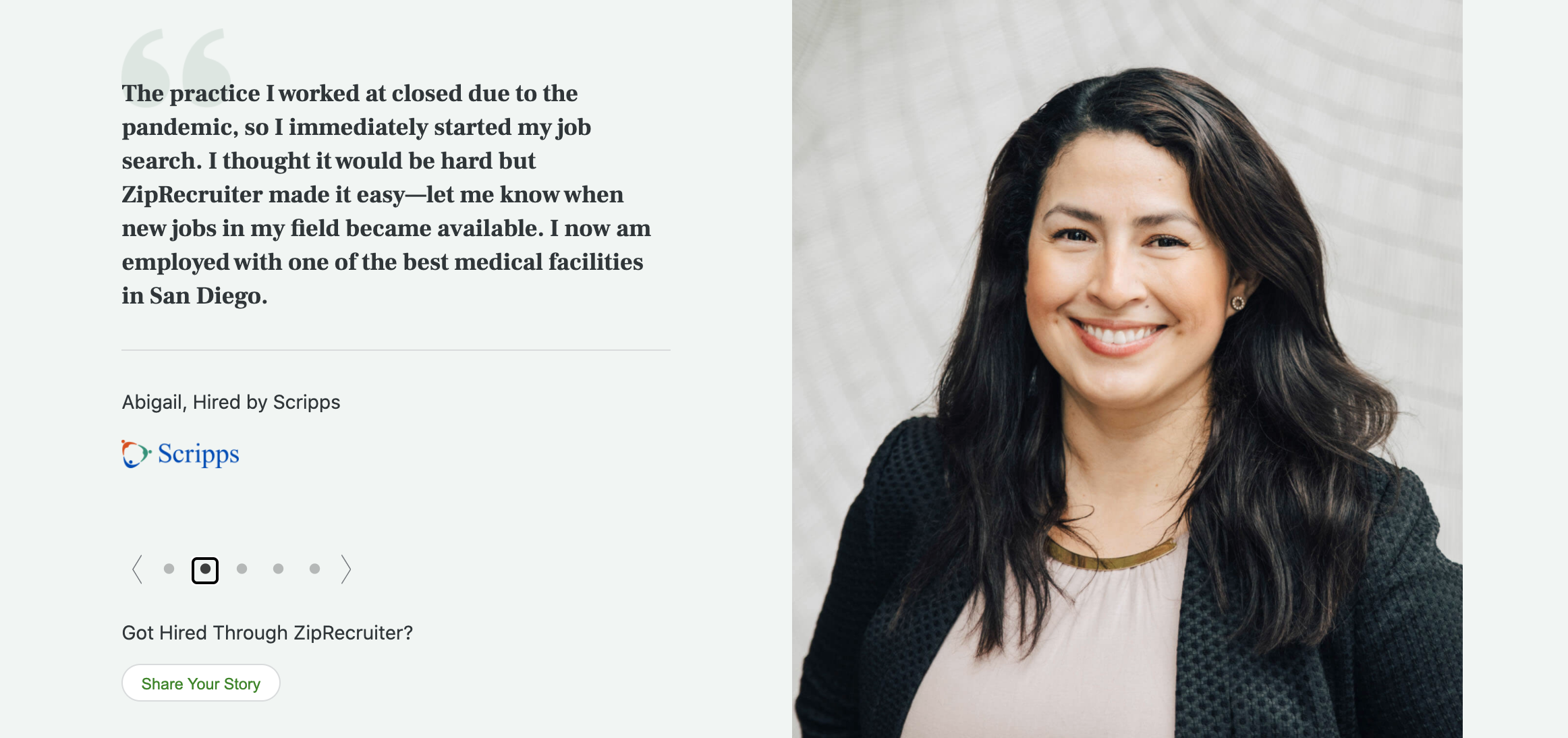 Woman smiling, hired through ZipRecruiter.