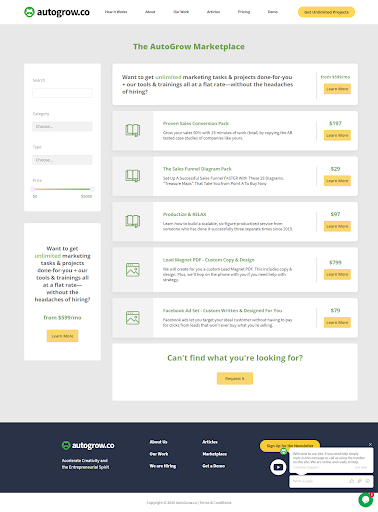 AutoGrow Marketplace, marketing tasks, flat rate.