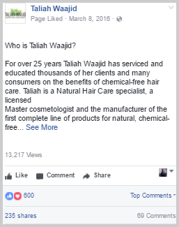 Taliah Waajid Facebook post, 2016.