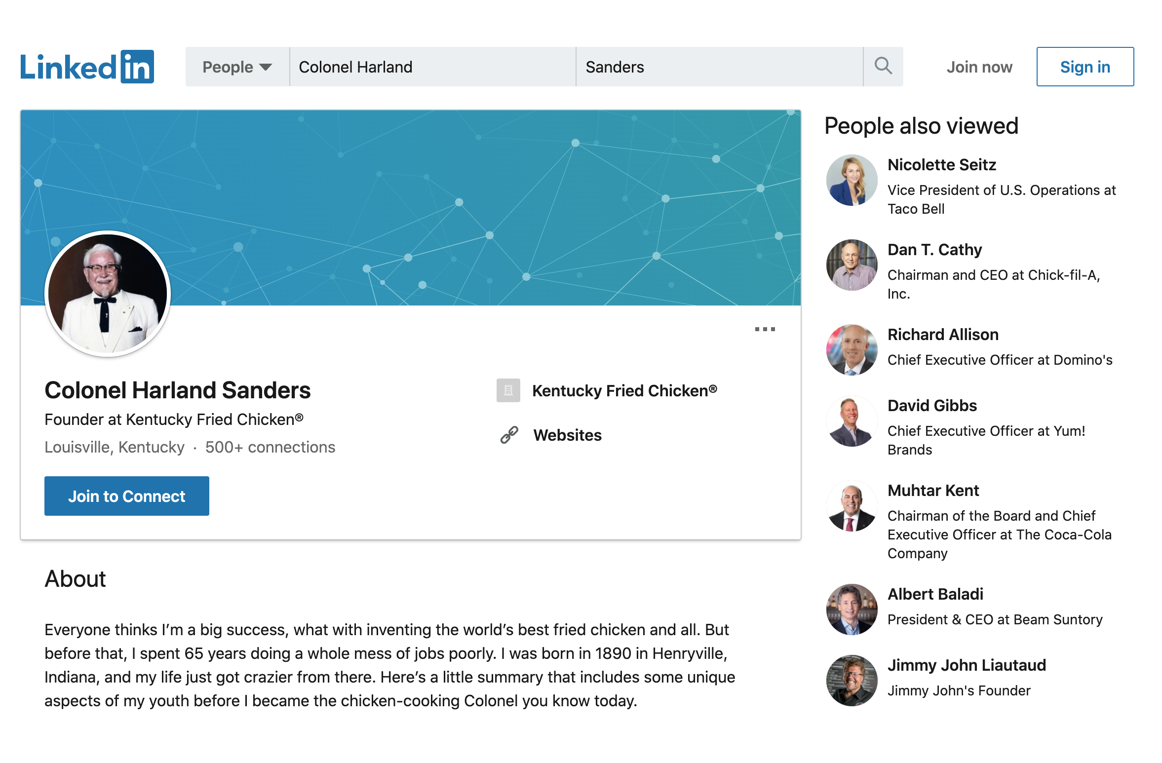 Colonel Sanders, KFC founder.