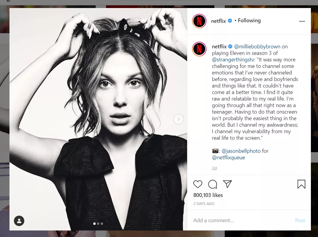 Millie Bobby Brown quote about Netflix.