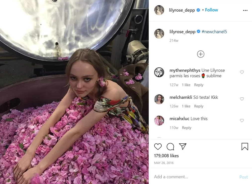 Influencers in rose petals for Chanel.