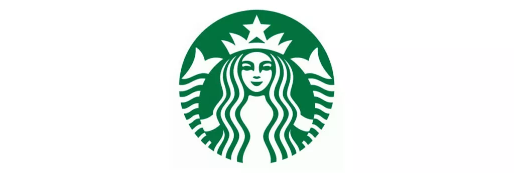 Starbucks logo, coffee shop brand.