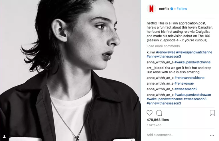 Netflix post about Finn Wolfhard.