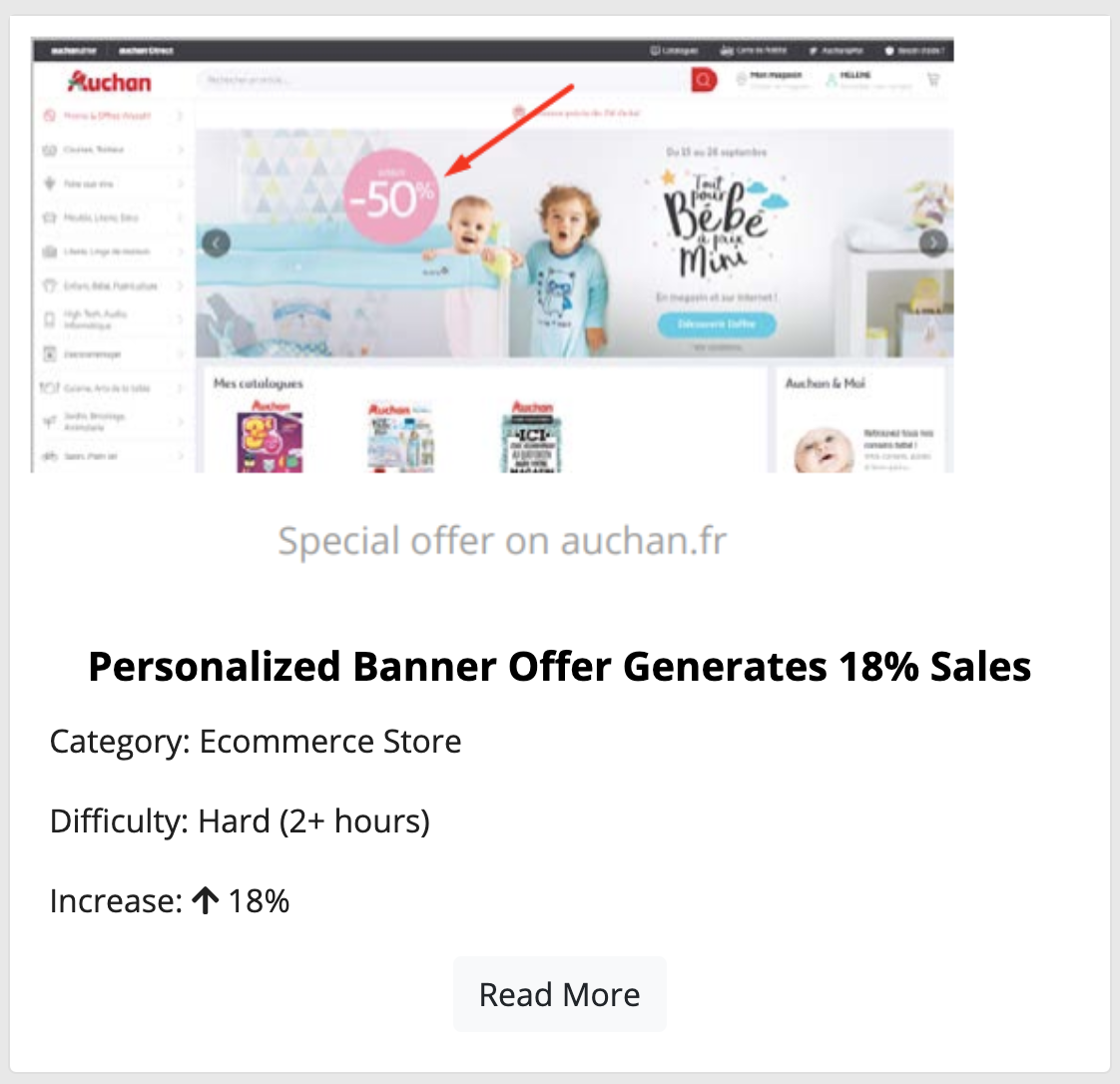 Personalized banner, 18% sales increase.