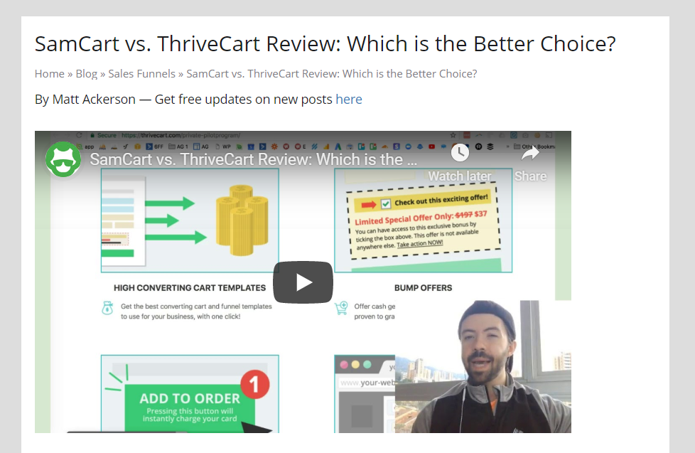 SamCart vs. ThriveCart review video.