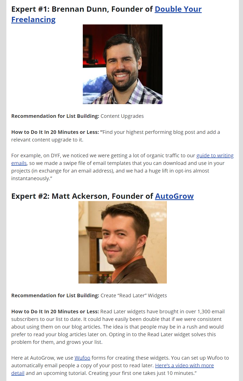 Two business men, list building tips.