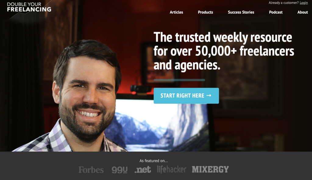 Man smiling, freelance website.
