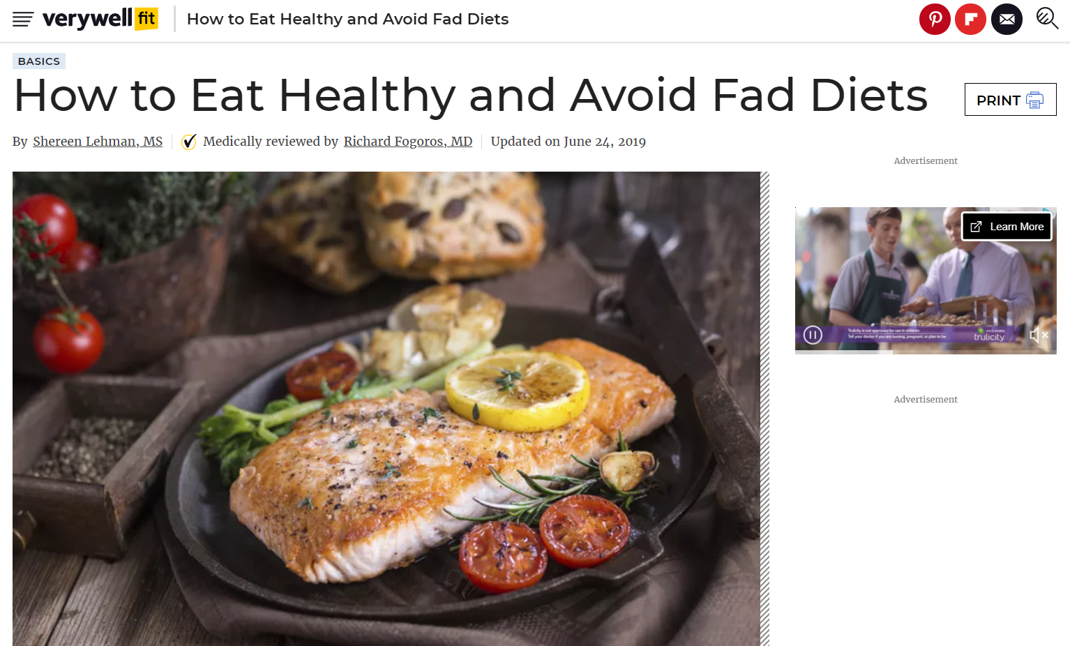 Healthy eating, avoiding fad diets.