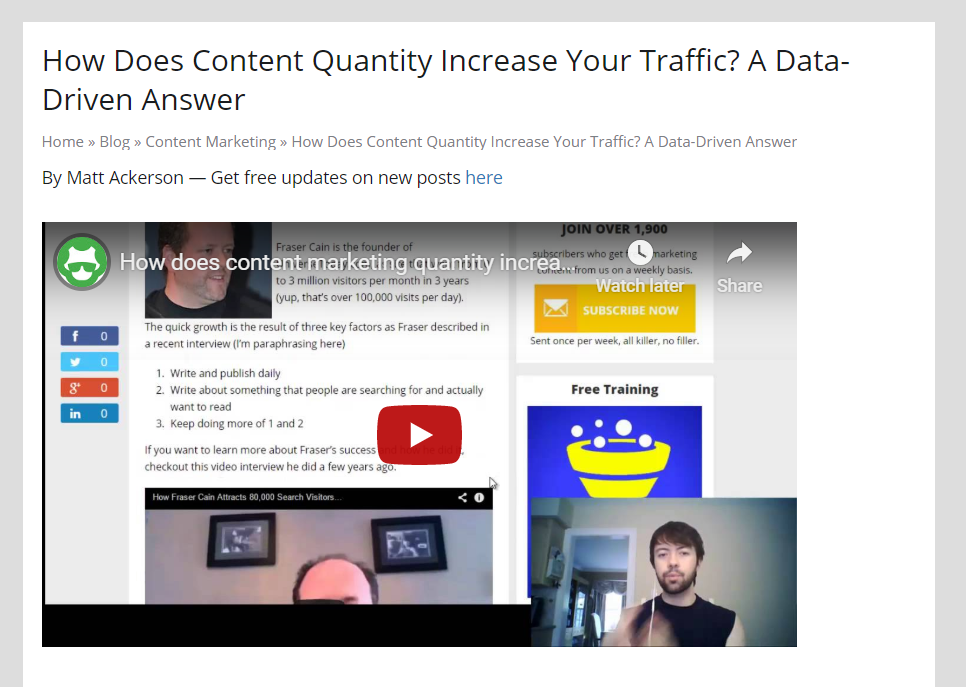 Content marketing quantity increases traffic.