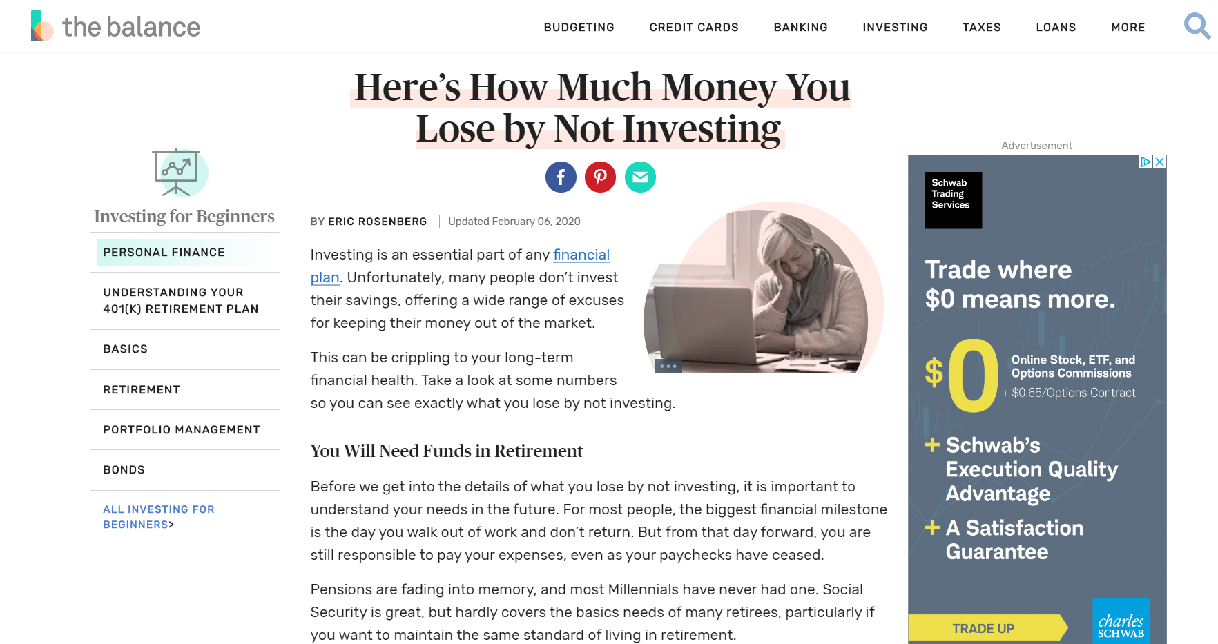 Woman looking at computer, losing money.