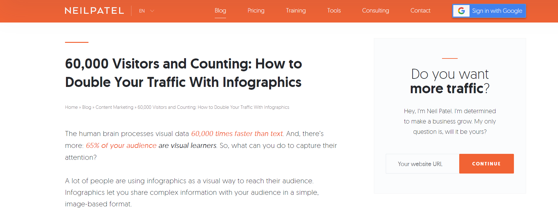 Blog post: double traffic with infographics.