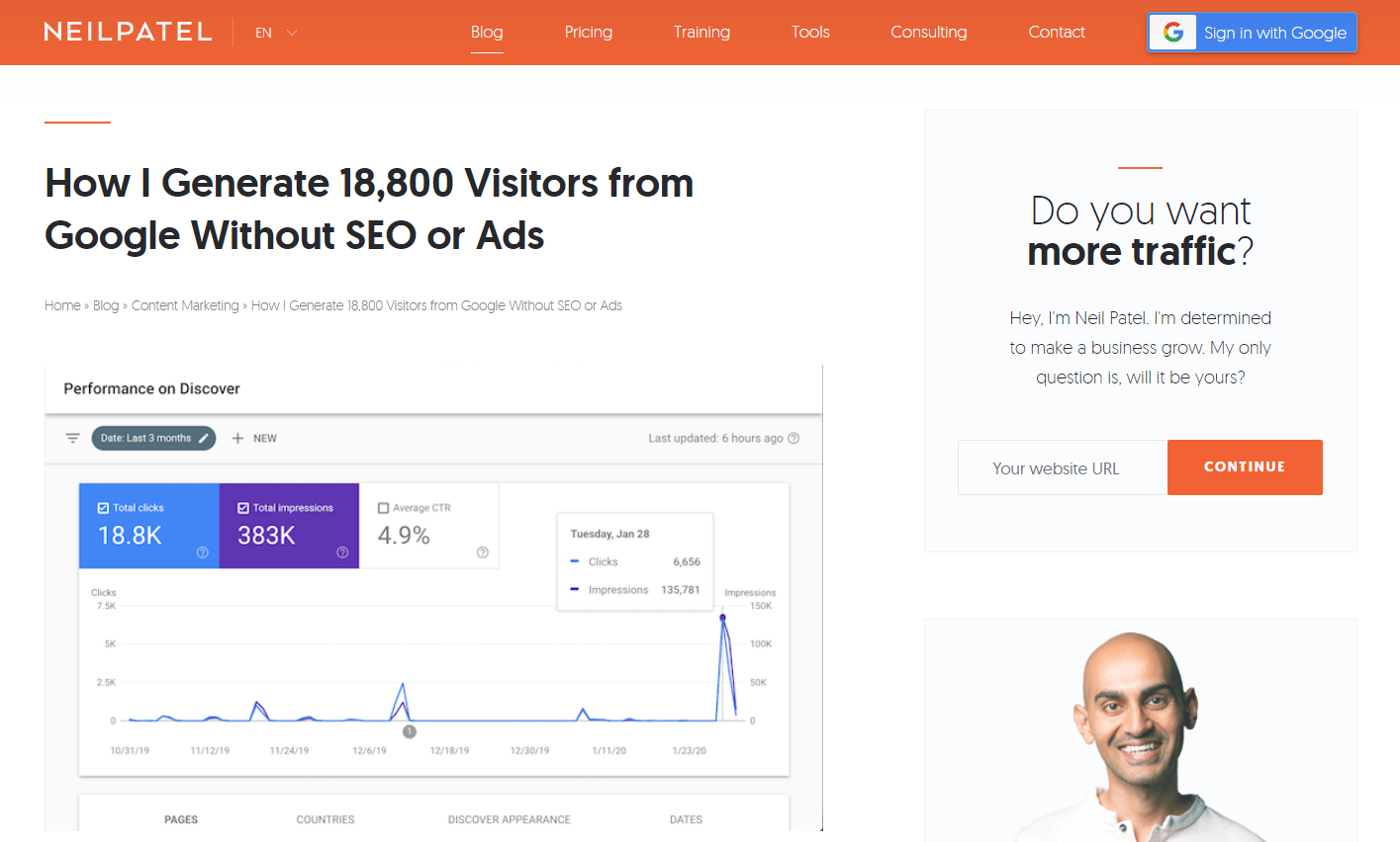 Blog post on Google traffic generation.