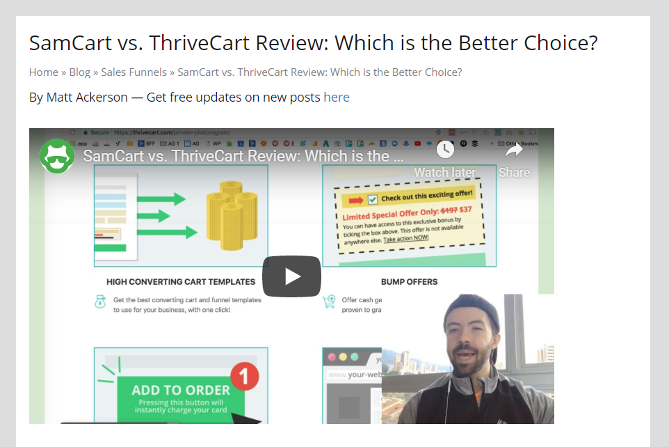 SamCart vs ThriveCart review video.