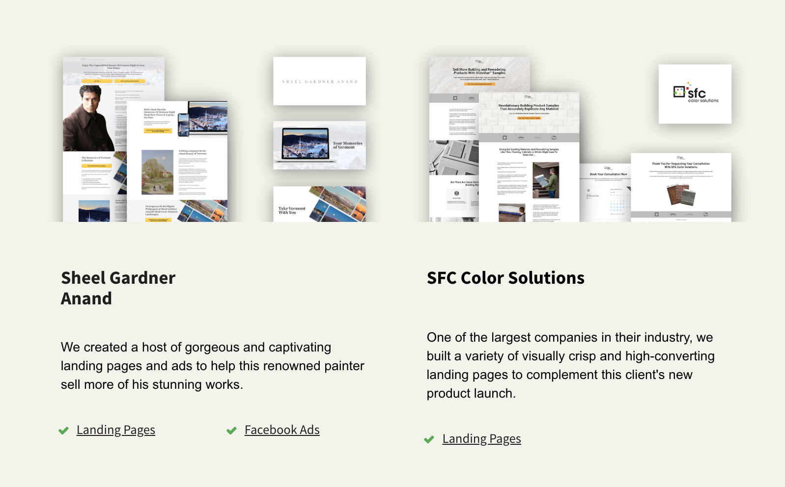 Landing pages and Facebook ads.