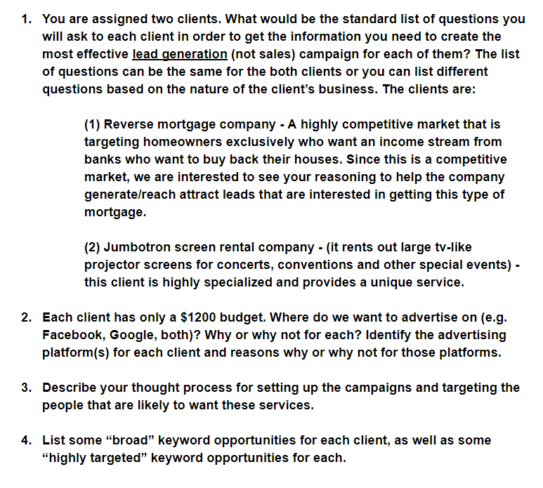 Ad campaign setup and targeting.