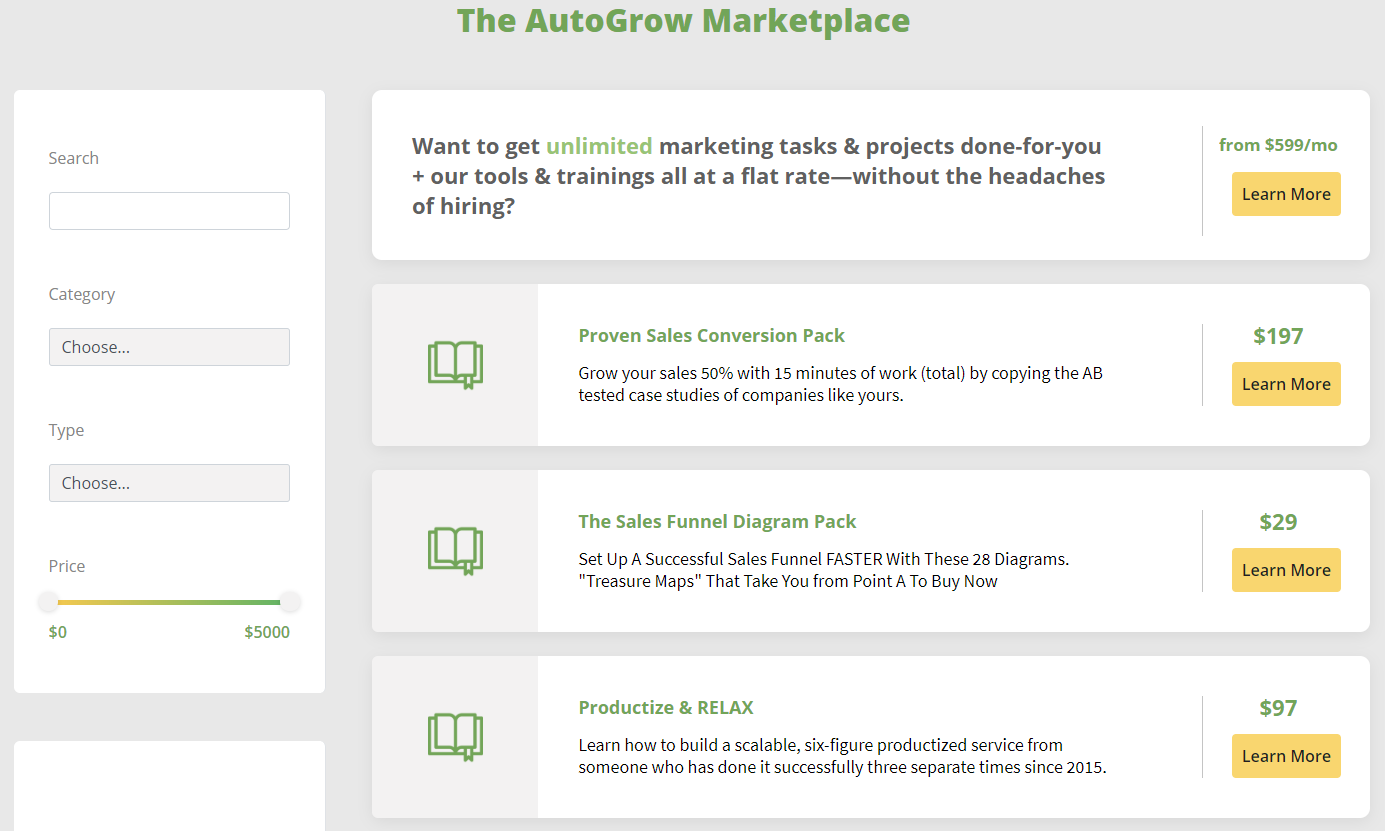 AutoGrow Marketplace digital marketing tasks.