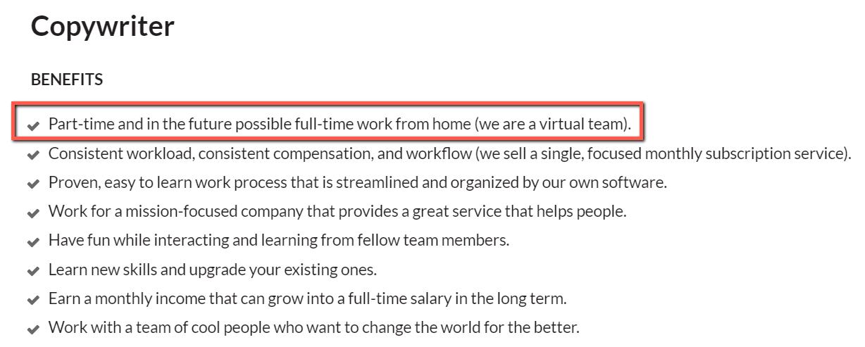 Virtual job, benefits, and growth.