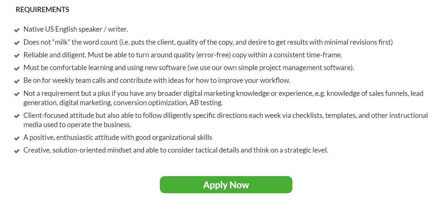 Job requirements for a writer.