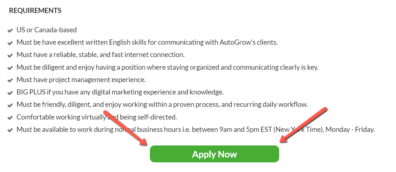 Job application requirements. Apply now.