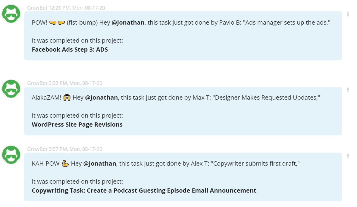 Project updates from team members.