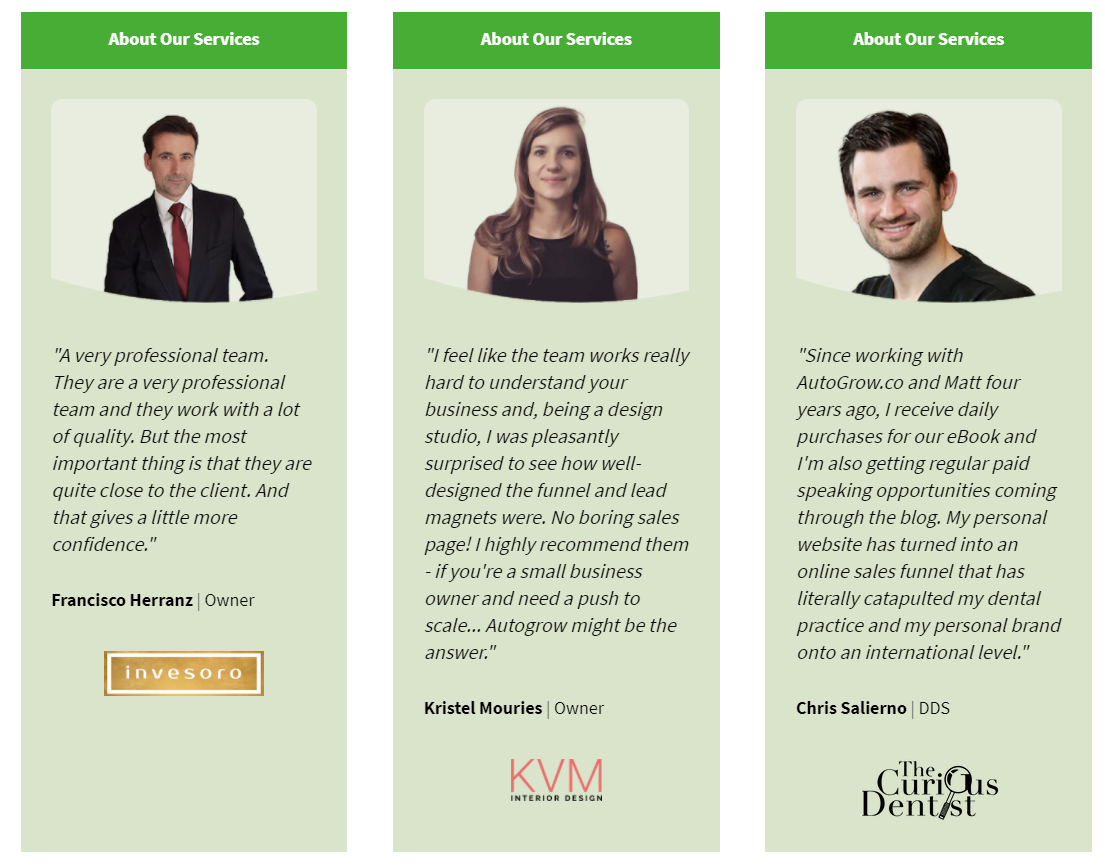 Happy clients' testimonials.