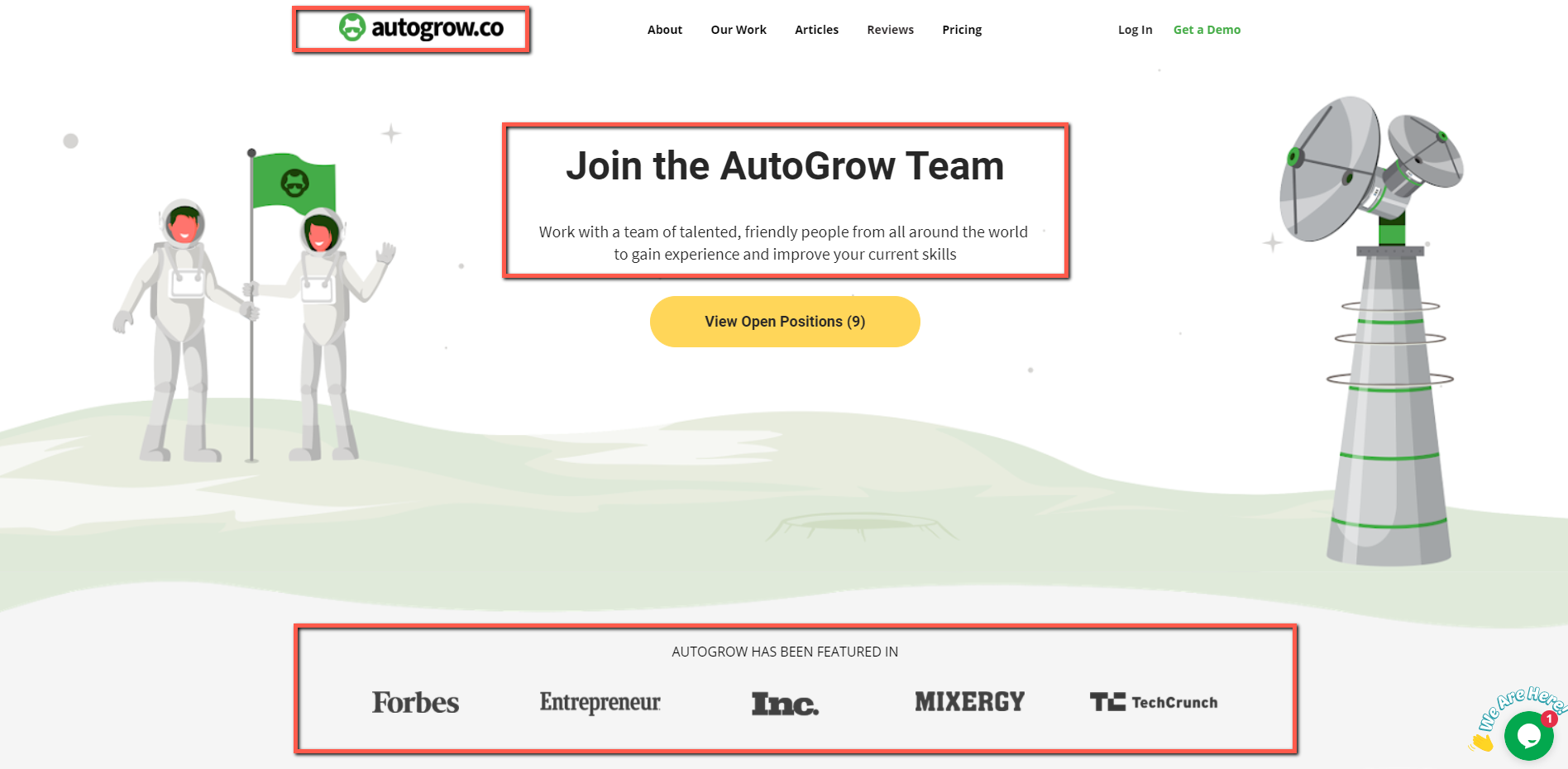 AutoGrow careers landing page.